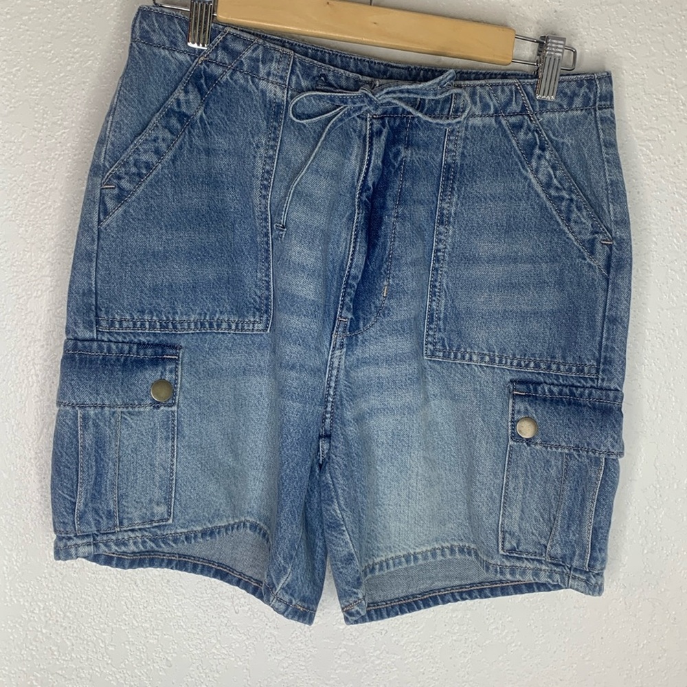 Arizona Jean Co Denim Cargo Shorts Mid Rise Drawstring Y2K Coastal Size 1